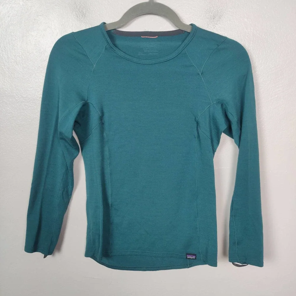 Patagonia Top Women's XXS Teal Green Blue Merino Wool Baselayer Long Sleeve